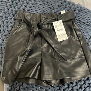 High waisted belted ZARA faux leather. NWT. Size XS